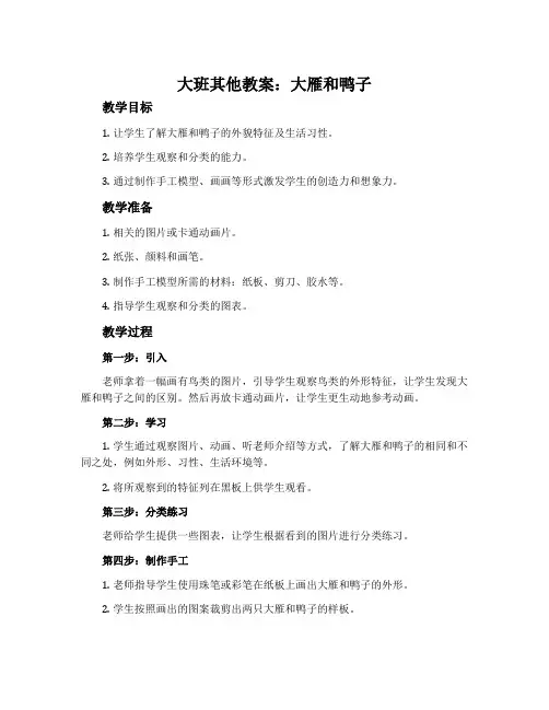 大班其他教案：大雁和鸭子