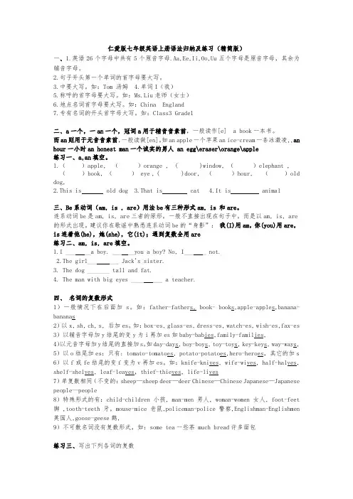 仁爱版七年级英语(上册)语法归纳及练习