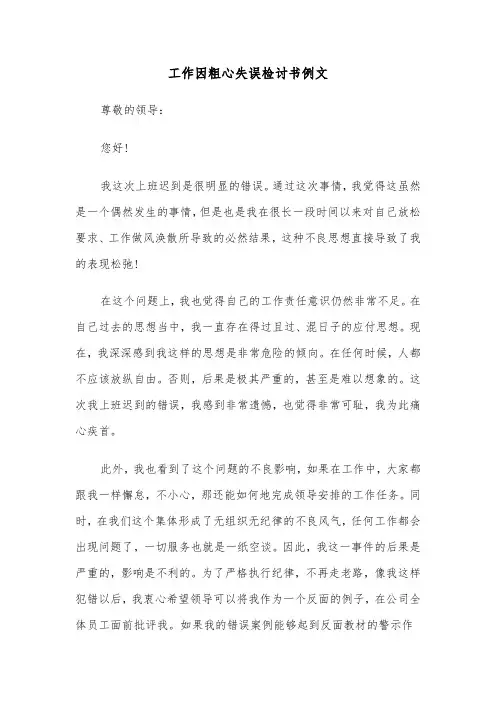 工作因粗心失误检讨书例文（6篇）