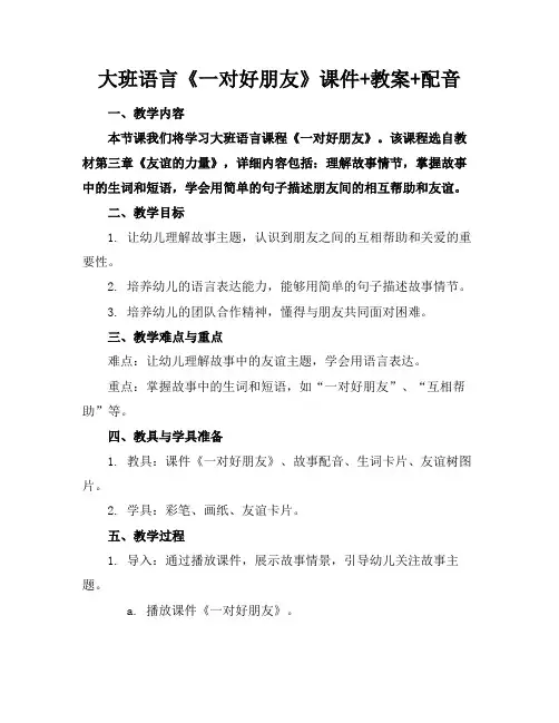 大班语言《一对好朋友》课件+教案+配音