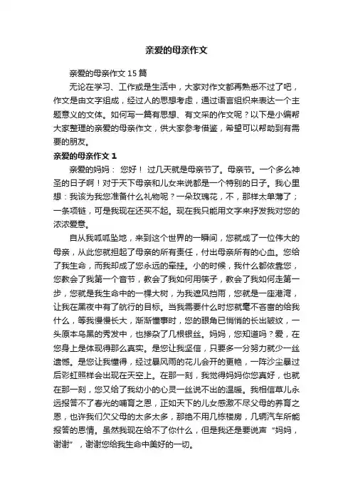 亲爱的母亲作文15篇