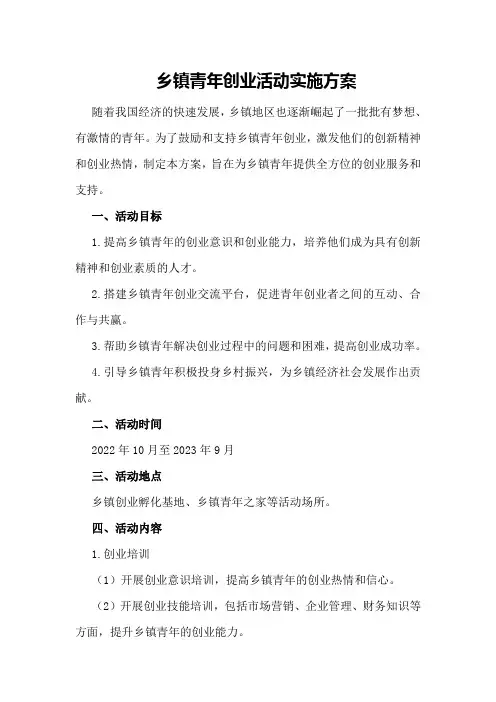 乡镇青年创业活动实施方案