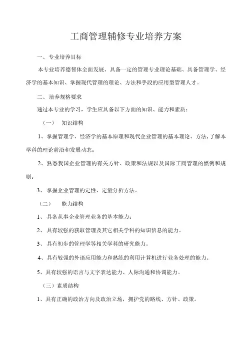 工商管理辅修专业人才培养方案