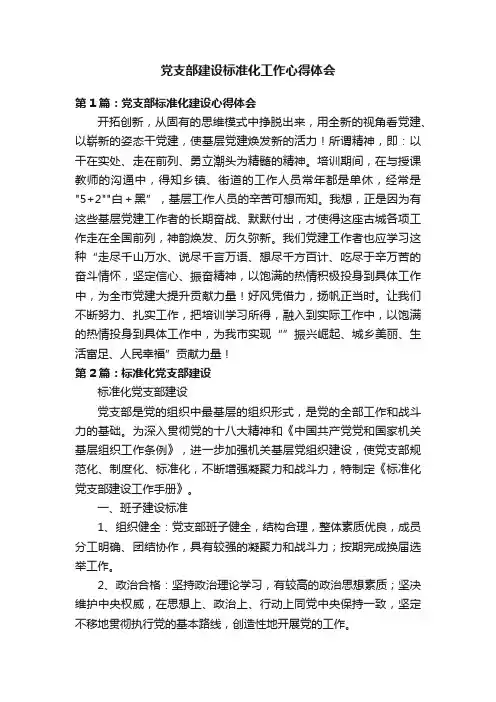 党支部建设标准化工作心得体会