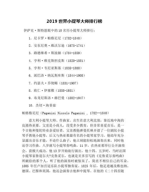 2019世界小提琴大师排行榜