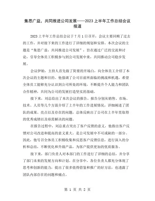 集思广益,共同推进公司发展——2023上半年工作总结会议报道