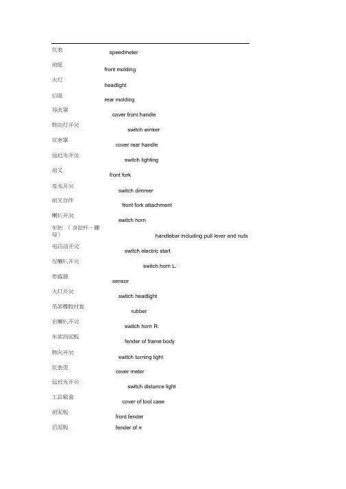 摩托车配件中英文