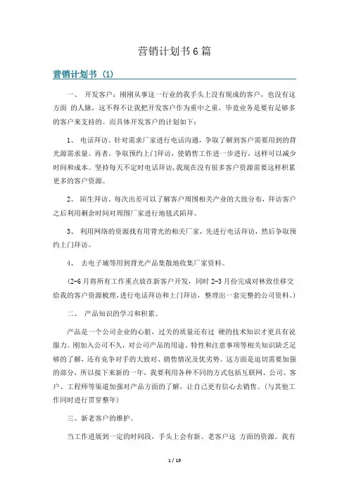 营销计划书6篇