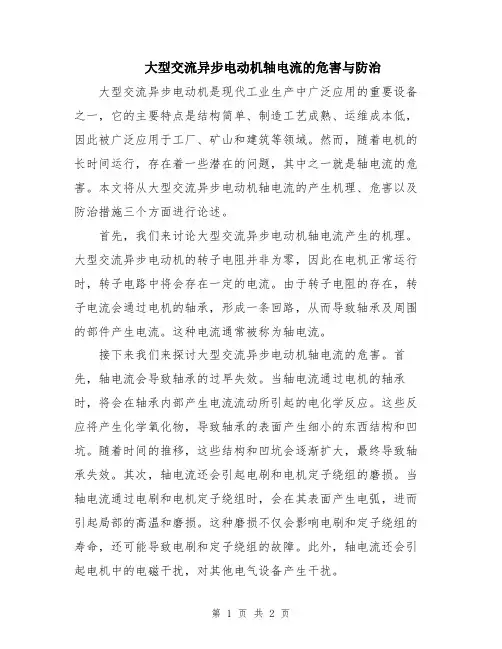 大型交流异步电动机轴电流的危害与防治