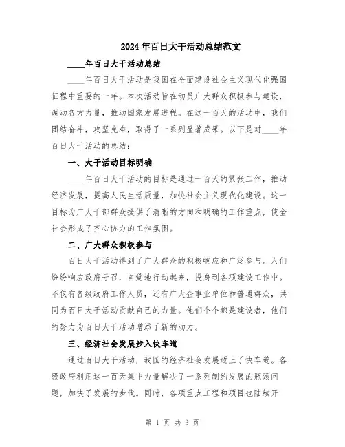 2024年百日大干活动总结范文