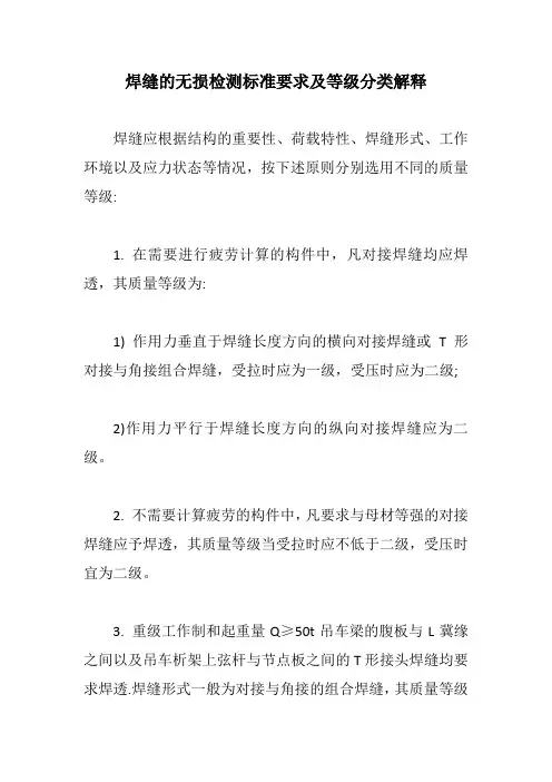 焊缝的无损检测标准要求及等级分类解释【最新版】