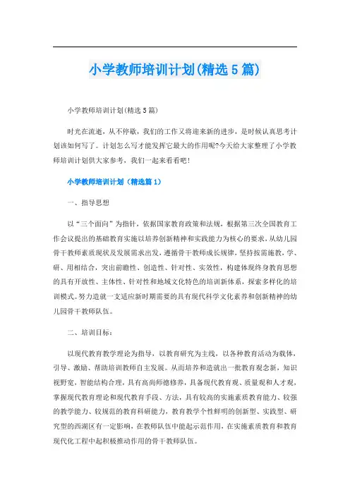 小学教师培训计划(精选5篇)