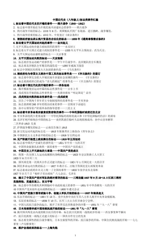 人教版历史八年级上册标志性事件集锦