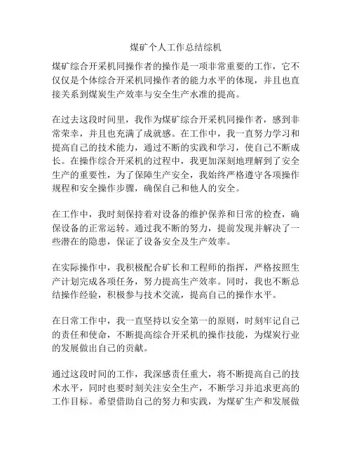 煤矿个人工作总结综机