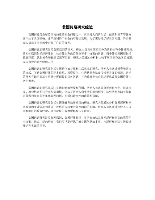 贫困问题研究综述