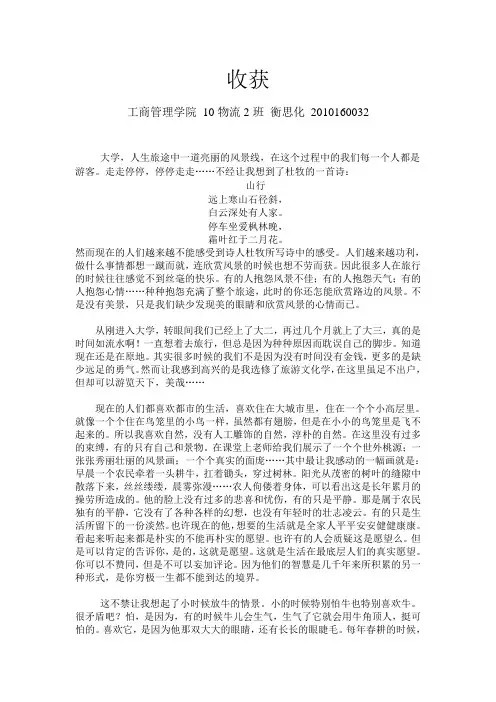 旅游文化学作业,2010160032,衡思化