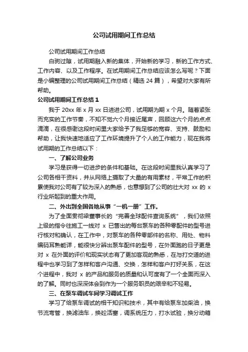 公司试用期间工作总结（精选24篇）