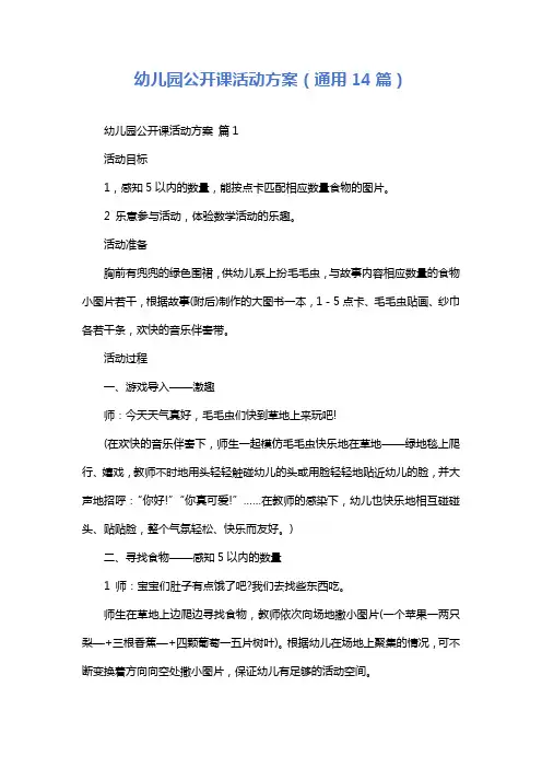 幼儿园公开课活动方案(通用14篇)