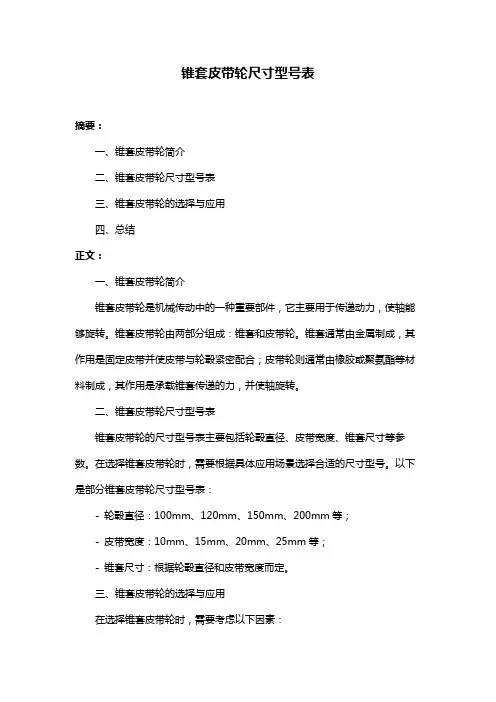 锥套皮带轮尺寸型号表