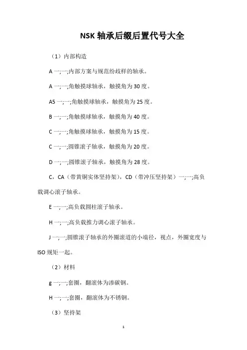 NSK轴承后缀后置代号大全