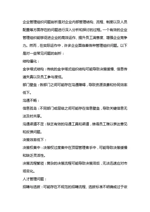 企业管理组织问题剖析