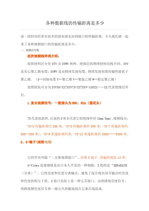 各种数据线的传输距离