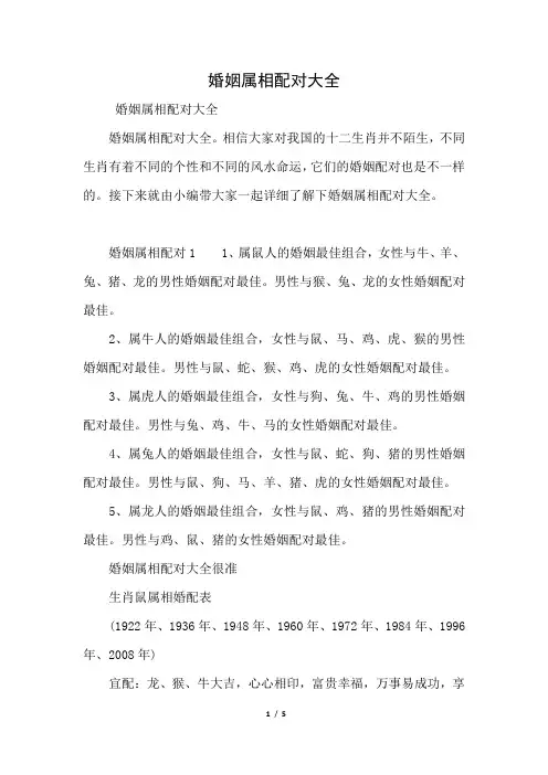 婚姻属相配对大全(好用推荐)