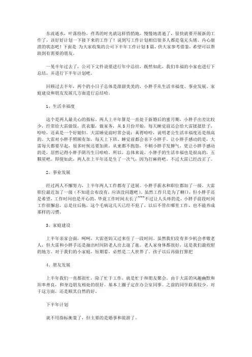 2020有关公司下半年工作计划范文5篇