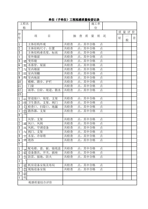 单位(子单位)工程观感质量检查记录