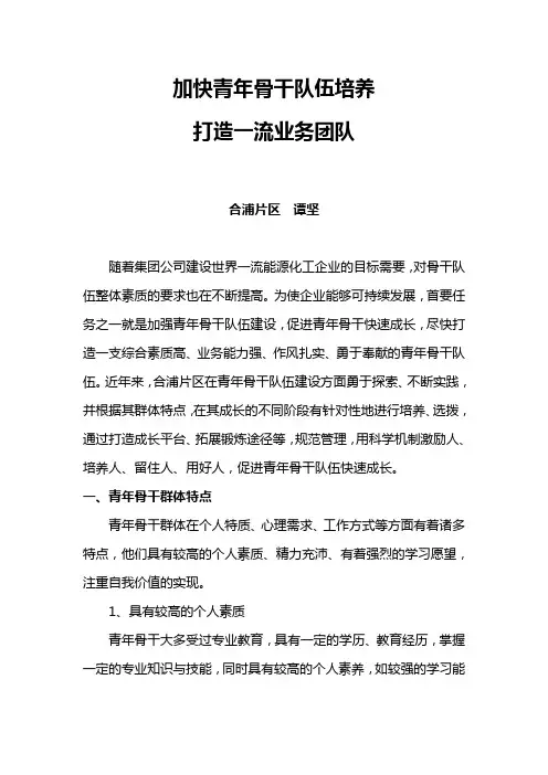 加快青年骨干队伍培养打造一流业务团队