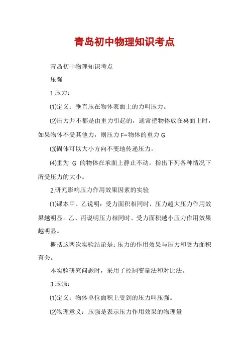 青岛初中物理知识考点