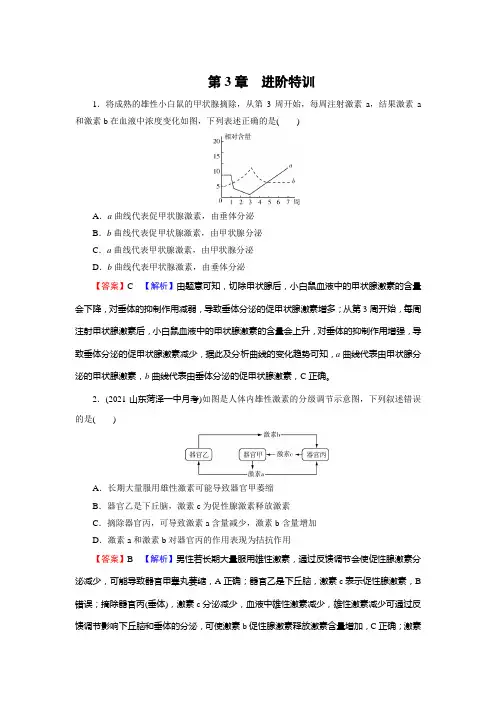 新教材高中生物人教版选择性必修1训练-第3章-体液调节-进阶特训-含解析