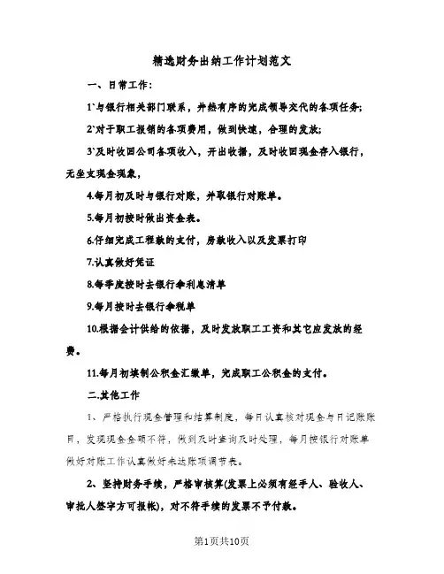 精选财务出纳工作计划范文（五篇）