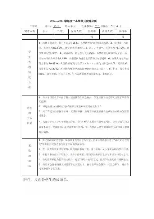 语文第六单元试卷分析