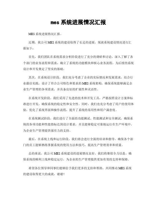mes系统进展情况汇报