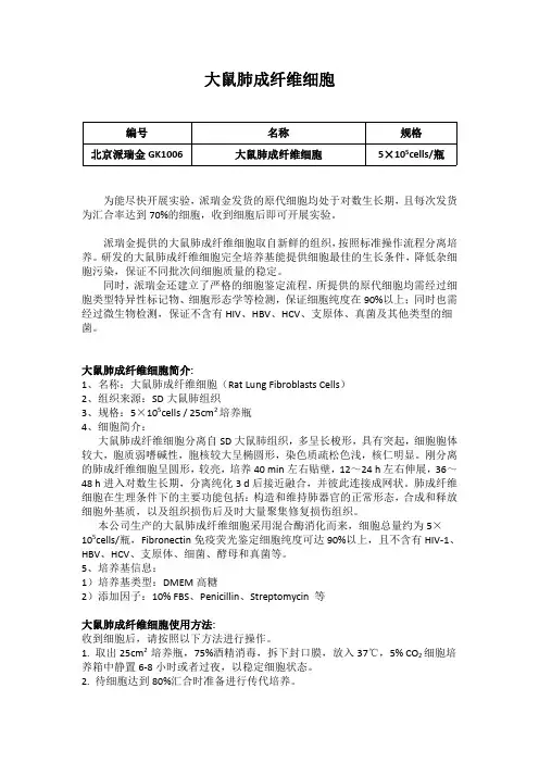 大鼠肺成纤维细胞使用说明