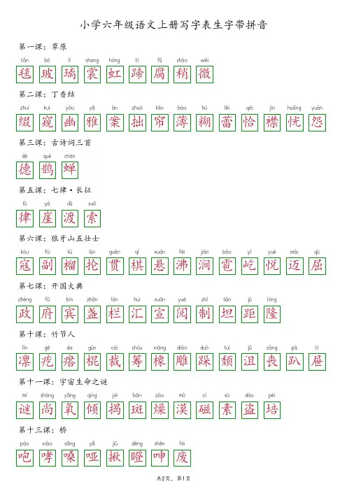 小学六年级语文写字表生字带拼音