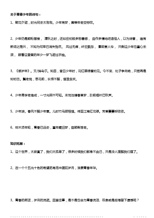 关于青春少年的诗句