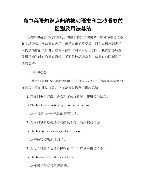 高中英语知识点归纳被动语态和主动语态的区别及用法总结