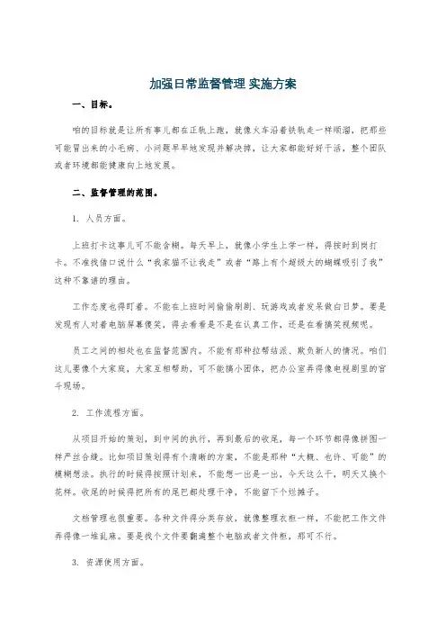 加强日常监督管理 实施方案