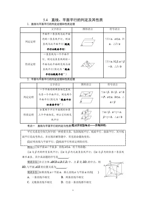 5.4直线平面平行的判定及其性质