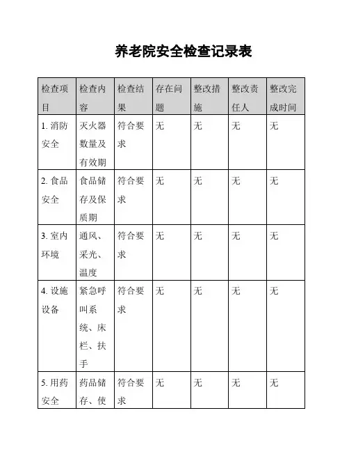 养老院安全检查记录表
