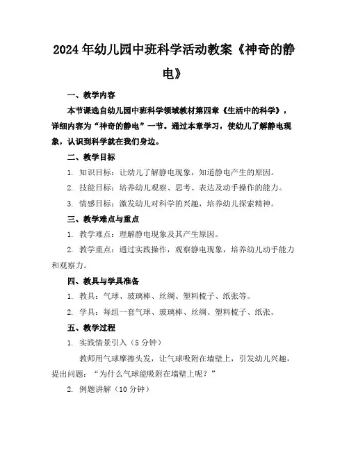 2024年幼儿园中班科学活动教案《神奇的静电》