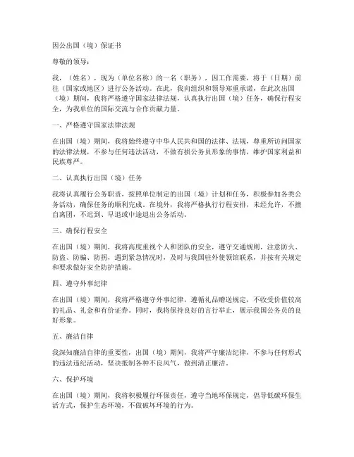因公出国(境)保证书