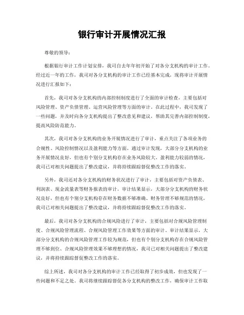银行审计开展情况汇报