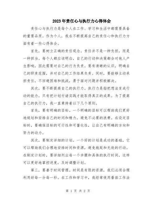 2023年责任心与执行力心得体会