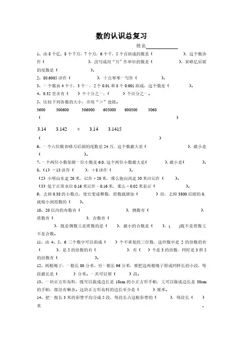 新人教版六年级数学下册数的认识总复习练习题
