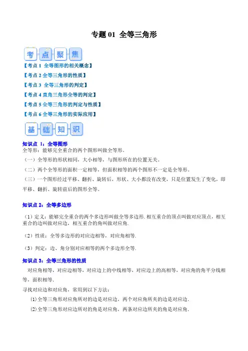 专题01全等三角形(原卷版)