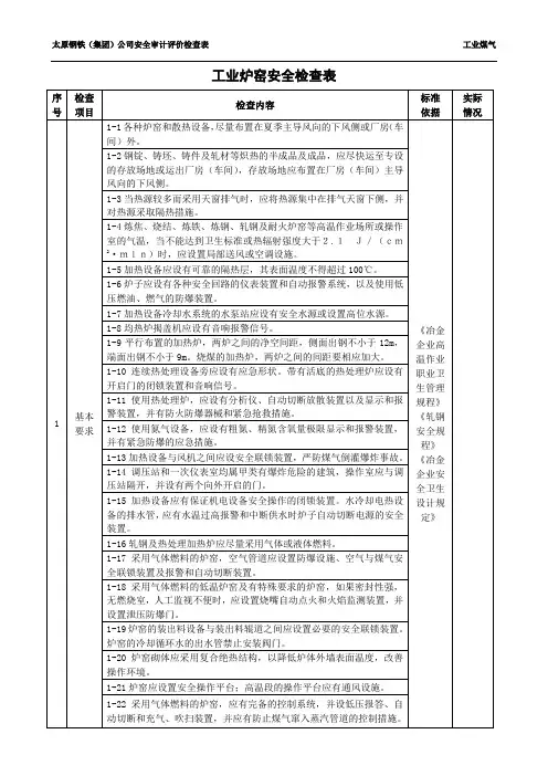 工业炉窑安全检查表