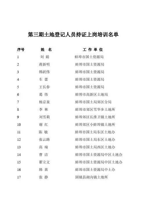 第三期土地登记人员持证上岗培训名单
